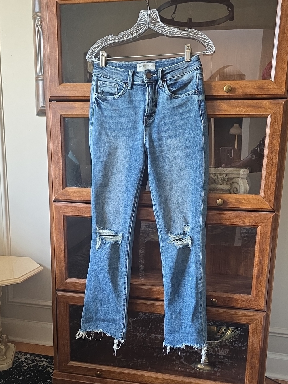 BKE Denim Billie Slim Fit High Rise Cropped Straight Damaged Medium Wash 27x28